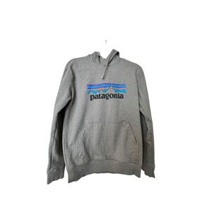 Patagonia P-6 Logo Hoodie Gray Unisex XS Pullover Fleece Fall Winter Layering